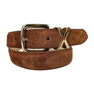 AXIOM WOMEN'S SUEDE BROWN GENUINE LEATHER BELT W/ BRASS X BUCKLE SIZE MEDIUM 34"